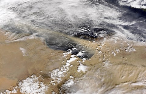 Framed Dust Blows Off the Coast of Libya Heading Over the Mediterranean Sea Print