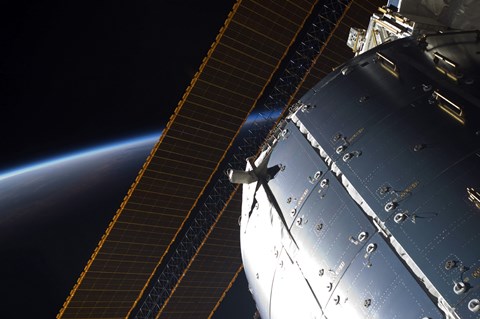 Framed Portion of the International Space Station&#39;s Columbus Laboratory and Solar Array Panels Print