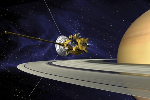 Framed Artists Concept of Cassini during the Saturn Orbit Insertion Maneuver Print