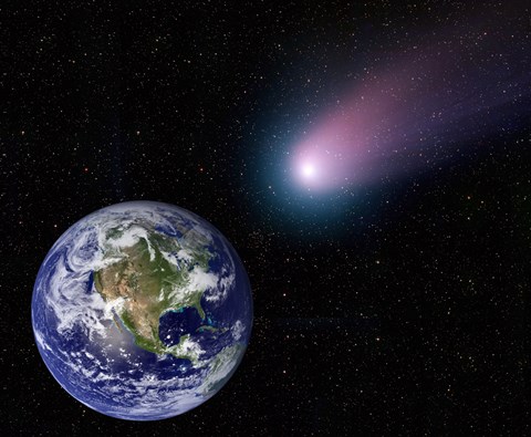 Framed Digital Composite of a Comet Heading Towards Earth Print