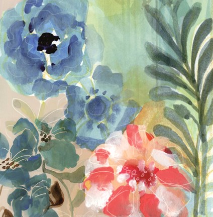 Framed Blue Peach Floral I Print