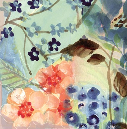 Framed Blue Peach Floral II Print