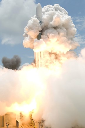 Framed Smoke Envelops the Delta II Rocket Print