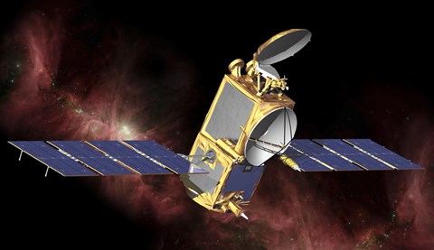 Framed Artist's Concept of the Ocean Surface Topography Mission/Jason-2 Spacecraft in Space Print