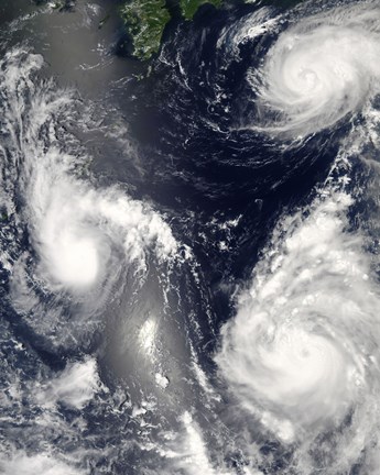 Framed Three different Typhoons Spinning over the Western Pacific Ocean Print