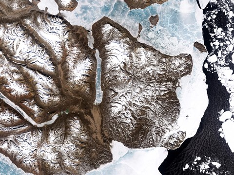 Framed Sea Ice lines the Shoreline in Eastern Greenland Print
