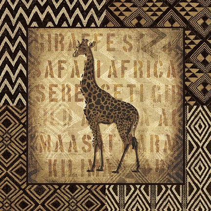 Framed African Wild Giraffe Border Print