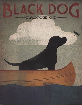 Framed Black Dog Canoe Print