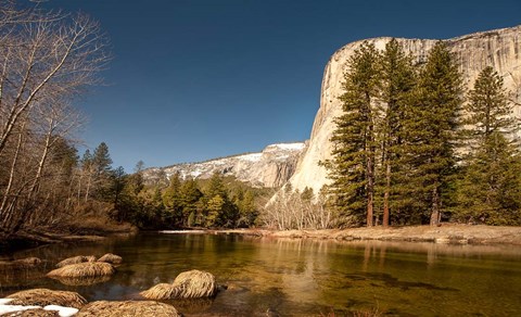 Framed El Capitan towers over Merced River, Yosemite, California Print