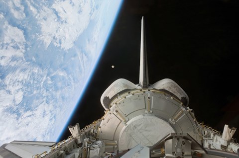 Framed Space Shuttle Discovery&#39;s Payload Bay Backdropped by Earth&#39;s Horizon Print