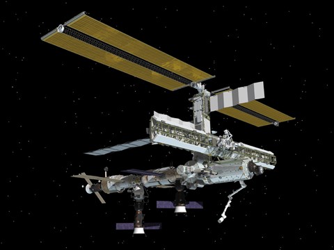 Framed Computer Generated View of the International Space Station against the Blackness of Space Print