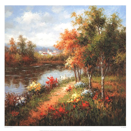 Framed Poppies and Stream Print