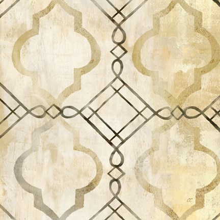 Framed Abstract Waves Black/Gold Tiles I Print