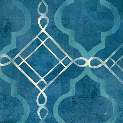 Framed Abstract Waves Blue/Gray Tiles I Print