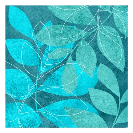 Framed Turquoise Leaves 2 Print