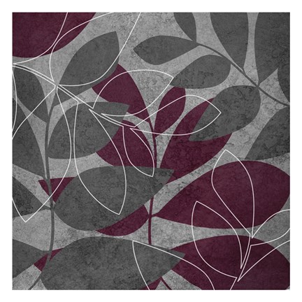 Framed Grey Purple Leaves 1 Print