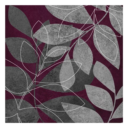 Framed Grey Purple Leaves 2 Print