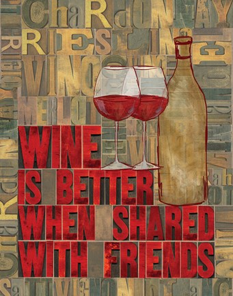 Framed Printers Block Wine and Friends II Print
