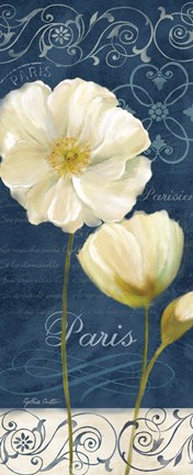 Framed Paris Poppies Navy Blue Panel I Print