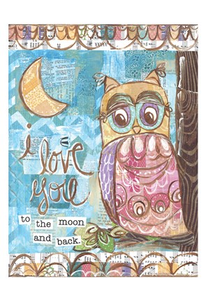 Framed Pastel Owl Family 2 To the Moon and Back Print
