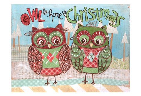 Framed Christmas Owls 2C Print