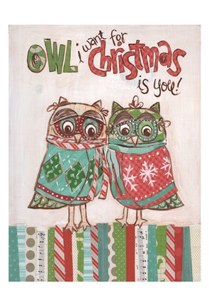 Framed Christmas Owls 1C Print