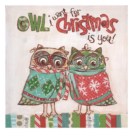 Framed Christmas Owls 1B Print