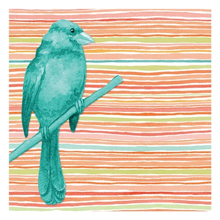 Framed Summer Stripe Bird 1 Print