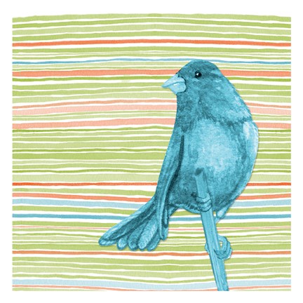 Framed Summer Stripe Bird 4 Print