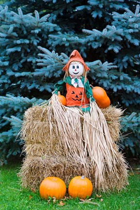 Framed Wisconsin Autumn haystack, Halloween decorations Print