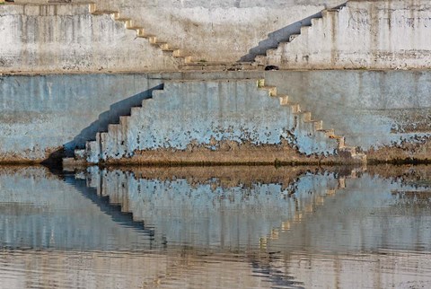 Framed Steps mirrored on small lake, Jodhpur, India Print