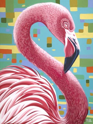 Framed Fabulous Flamingos I Print