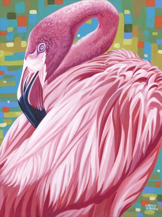 Framed Fabulous Flamingos II Print