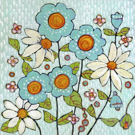 Framed Daisy Blue Flowers Print