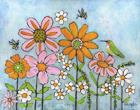 Framed Hummingbird And Bees Print