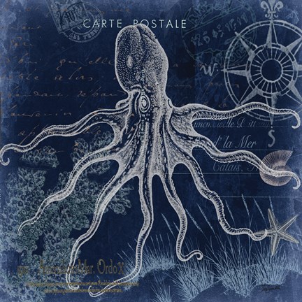 Framed Seaside Postcard Navy III Print