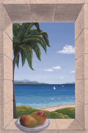 Framed Hawaiian Fantasy with Mangoes Print