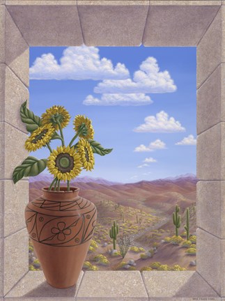 Framed Sunflowers in Zia Pot Print