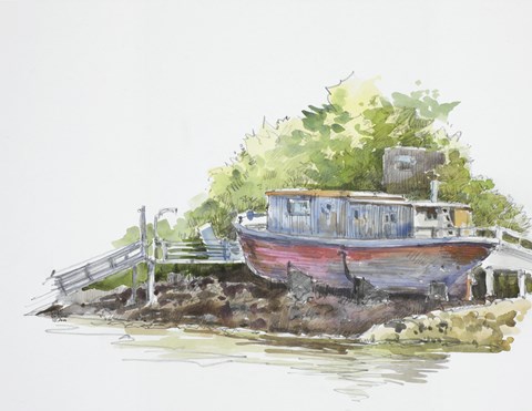 Framed Houseboat on the Shore Print