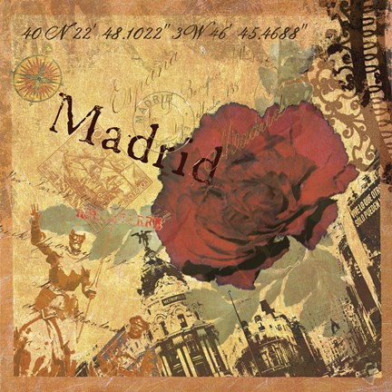 Framed Latitude and Longitude Travel to Madrid Print