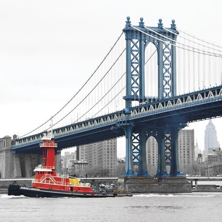 Framed Manhattan Bridge with Tug Boat Print