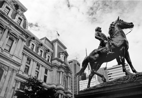 Framed City Hall Sculpture (horse) (b/w) Print