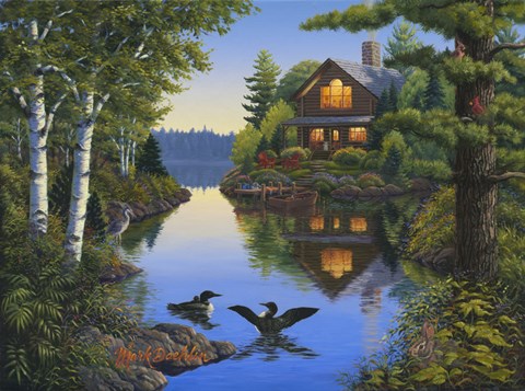 Framed Lake Cabin Print