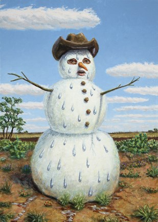 Framed Snowman In Texas Print