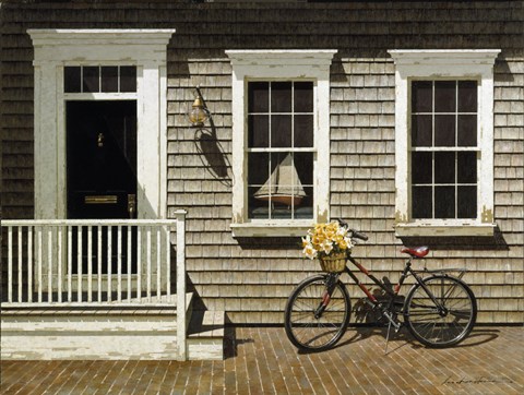 Framed Bicycle&#39;s Basket Of Flowers Print