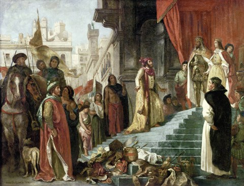 Framed Return of Columbus, Audience before King Ferdinand and Isabella of Spain, 1839 Print