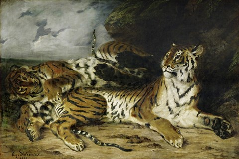 Framed Young Tiger Playing with its Mother, 1830 Print