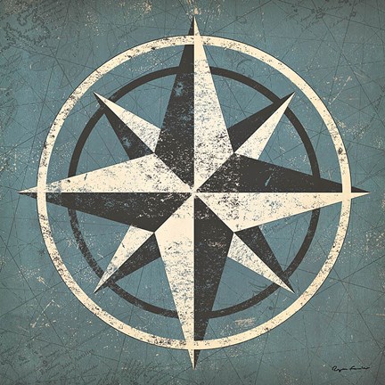Framed Nautical Compass Blue Print
