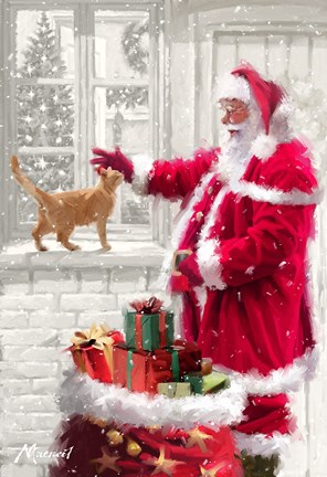 Framed Santa Stroking Cat Print