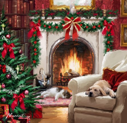 Cat By Fireplace Fine Art Print by The Macneil Studio at FulcrumGallery.com